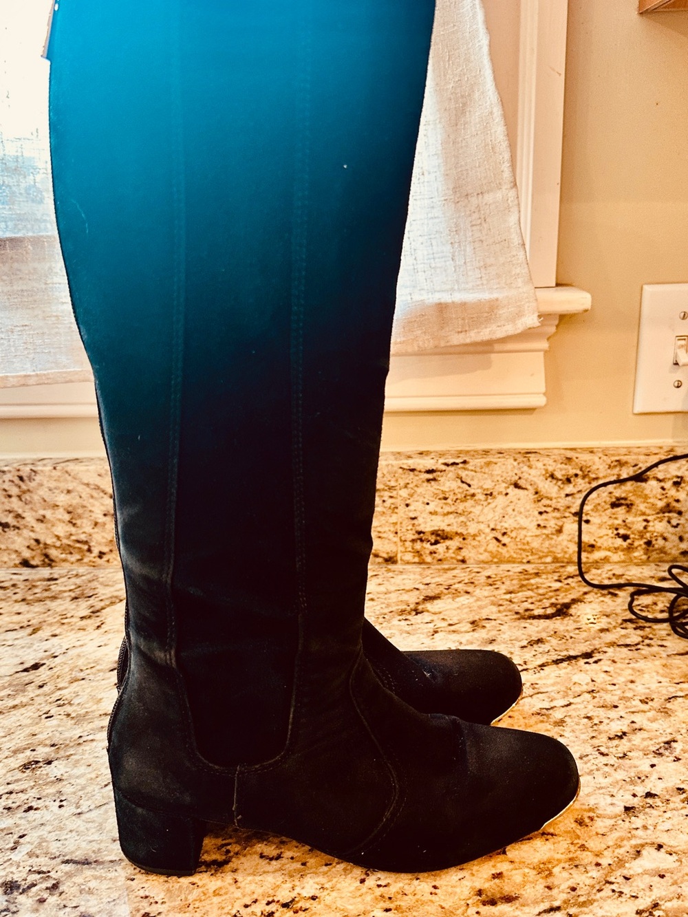 Tory Burch Black Suede Knee High Boots Gold Zip Size 8